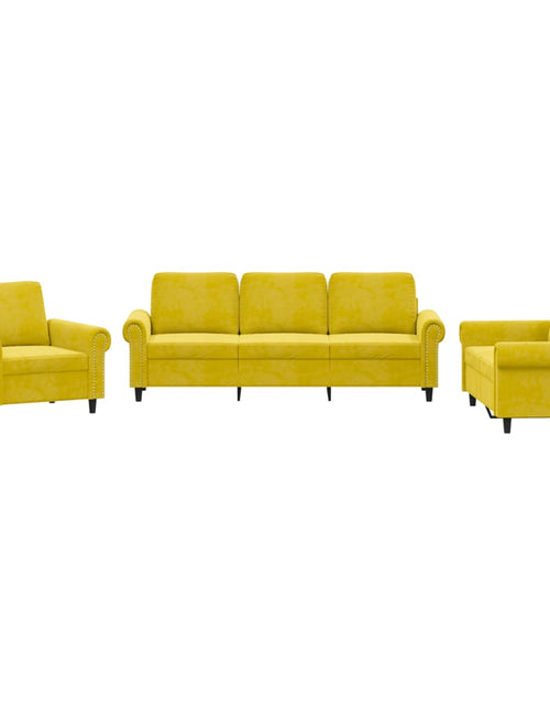 Încărcați imaginea în vizualizatorul Galerie, Set de canapele cu perne, 3 piese, galben, catifea - Lando

