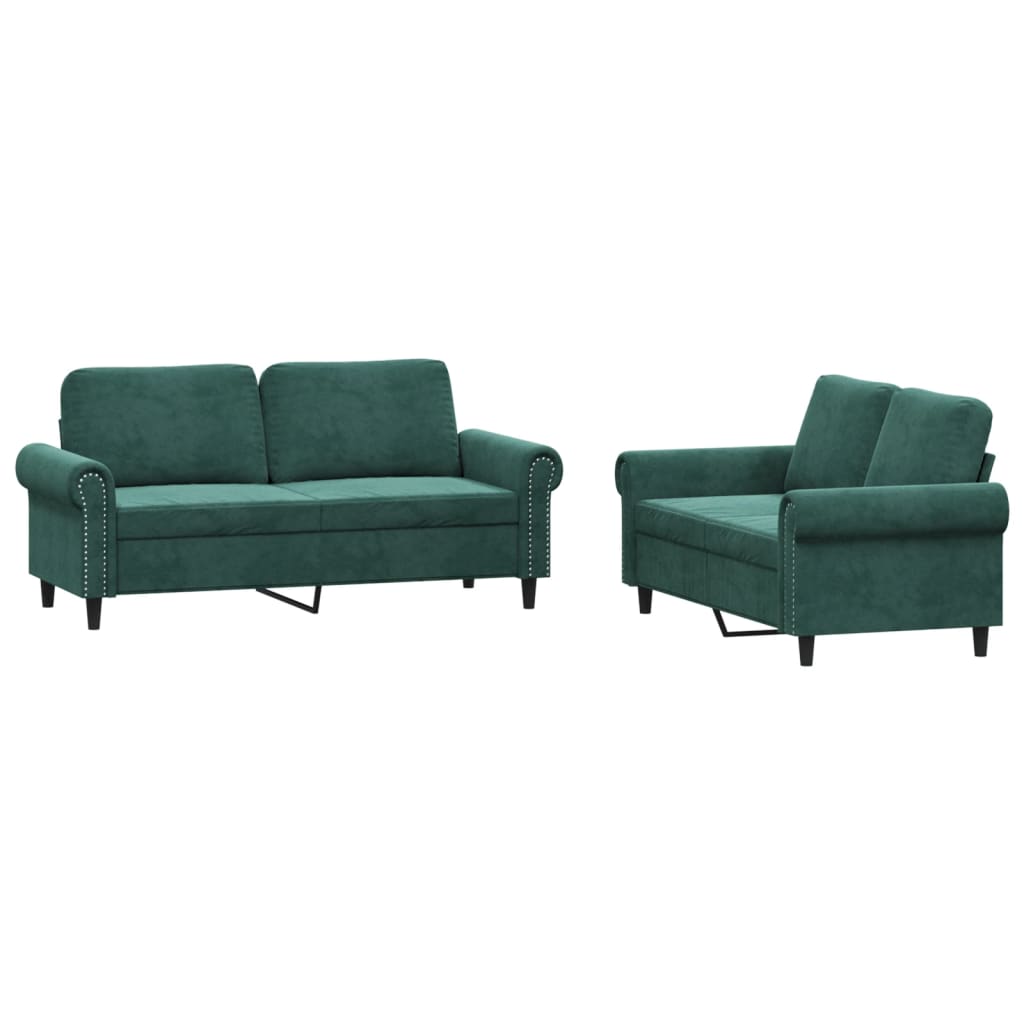 Set de canapele cu perne, 2 piese, verde închis, catifea - Lando