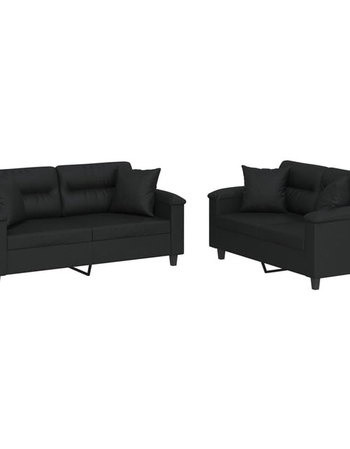Încărcați imaginea în vizualizatorul Galerie, Set de canapele cu perne, 2 piese, negru, piele ecologică - Lando

