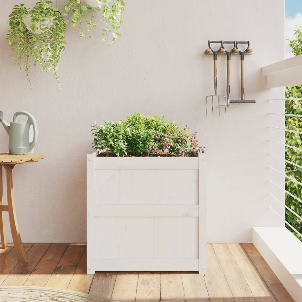 Jardinieră de grădină, alb, 60x60x60 cm, lemn masiv de pin - Lando