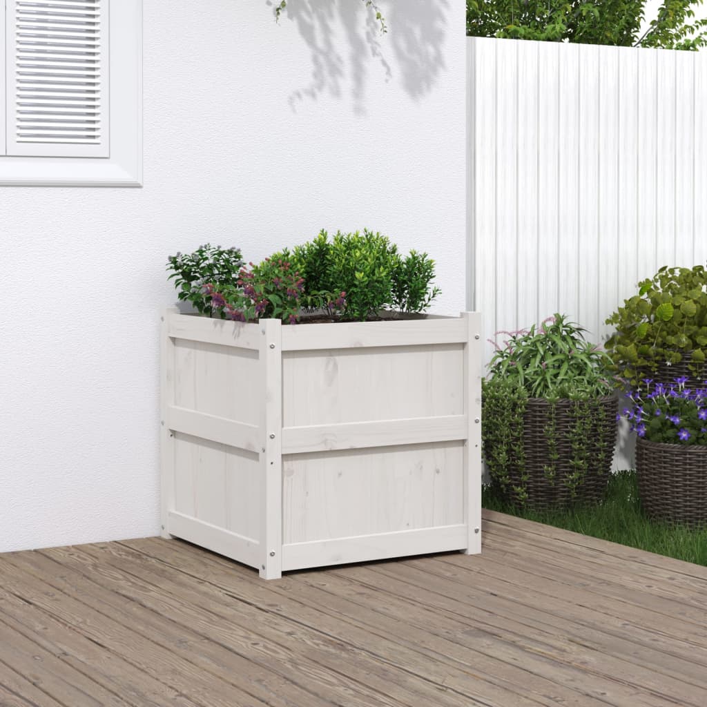 Jardinieră de grădină, alb, 60x60x60 cm, lemn masiv de pin - Lando