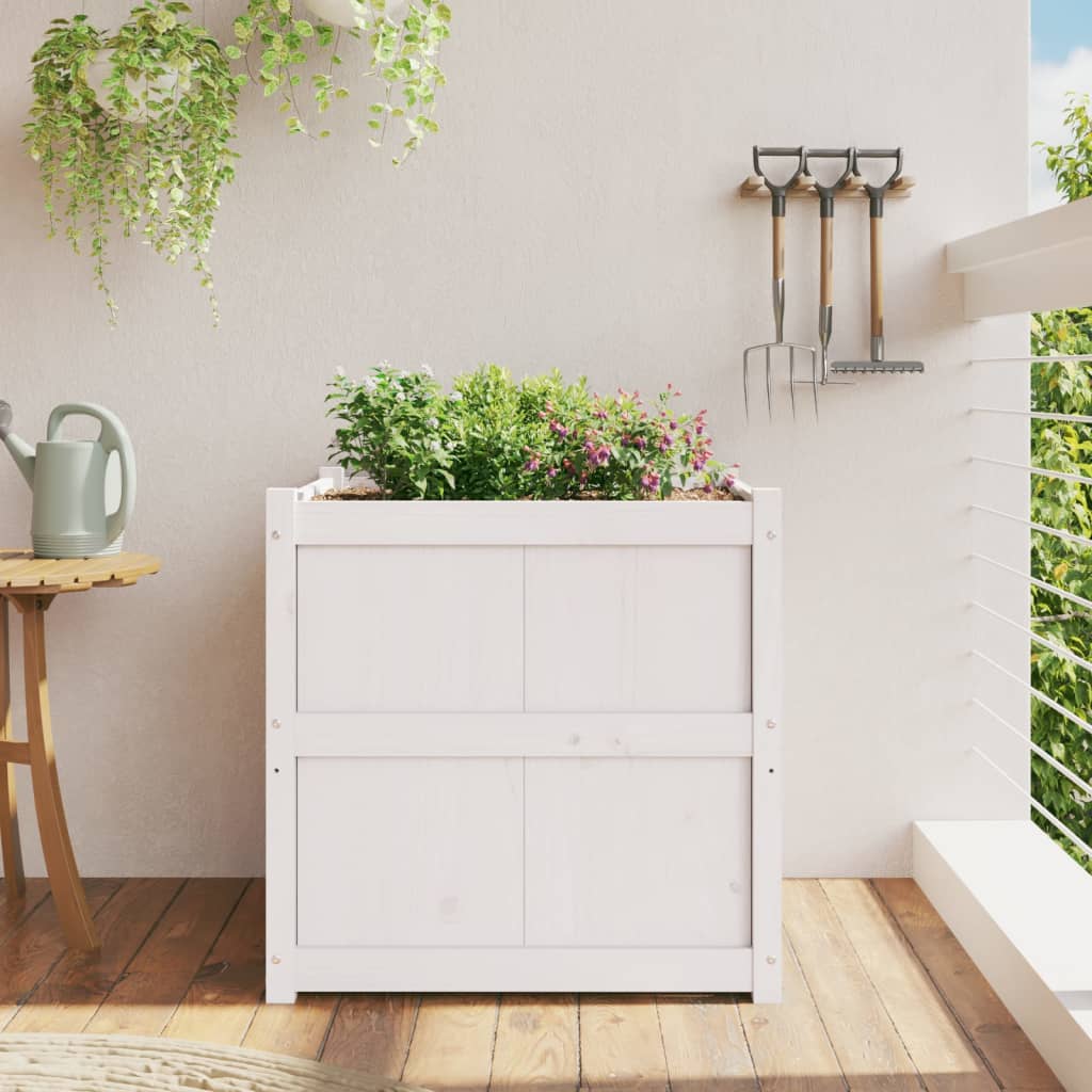 Jardinieră de grădină, alb, 70x70x70 cm, lemn masiv de pin - Lando
