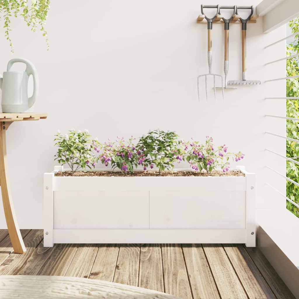 Jardinieră de grădină, alb, 90x31x31 cm, lemn masiv de pin - Lando