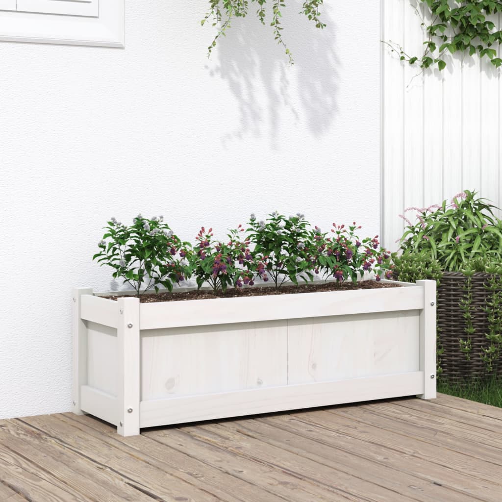 Jardinieră de grădină, alb, 90x31x31 cm, lemn masiv de pin - Lando
