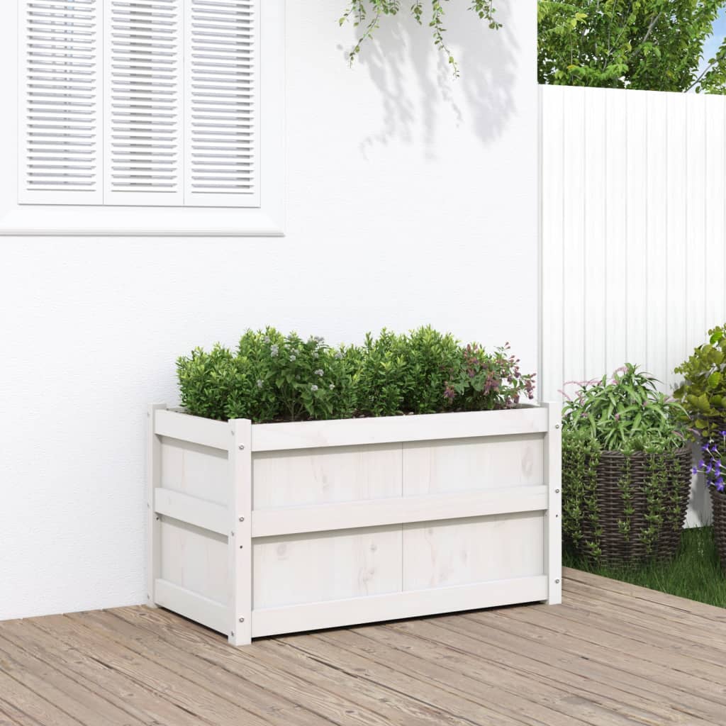 Jardinieră de grădină, alb, 90x50x50 cm, lemn masiv de pin - Lando