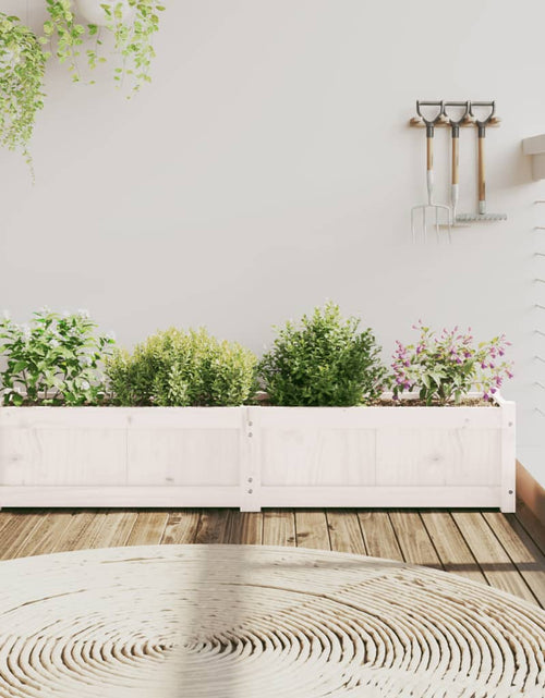 Încărcați imaginea în vizualizatorul Galerie, Jardinieră de grădină, alb, 150x31x31 cm, lemn masiv de pin - Lando
