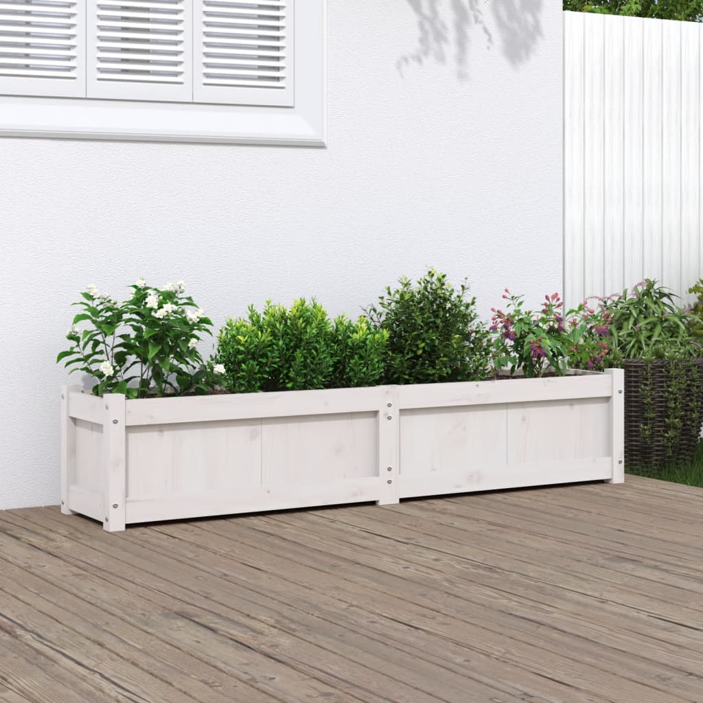 Jardinieră de grădină, alb, 150x31x31 cm, lemn masiv de pin - Lando