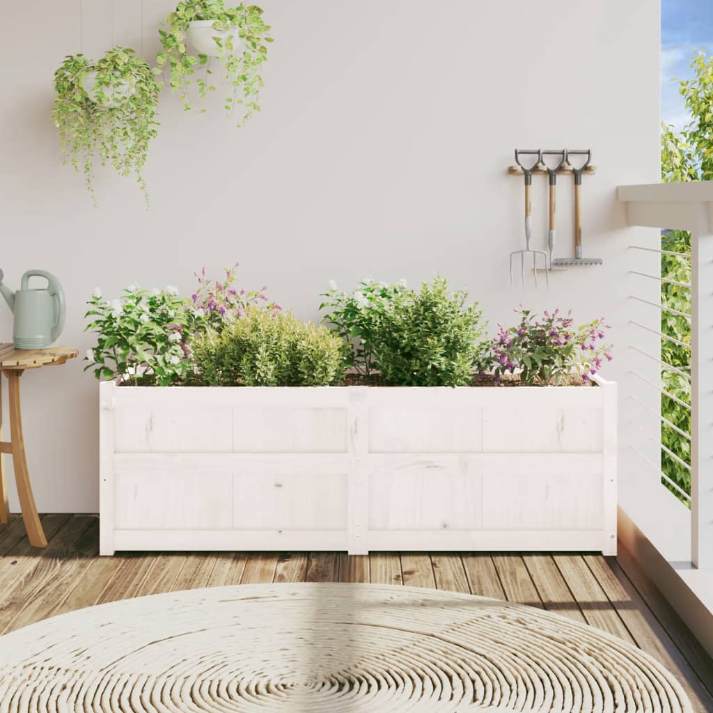 Jardinieră de grădină, alb, 150x50x50 cm, lemn masiv de pin - Lando