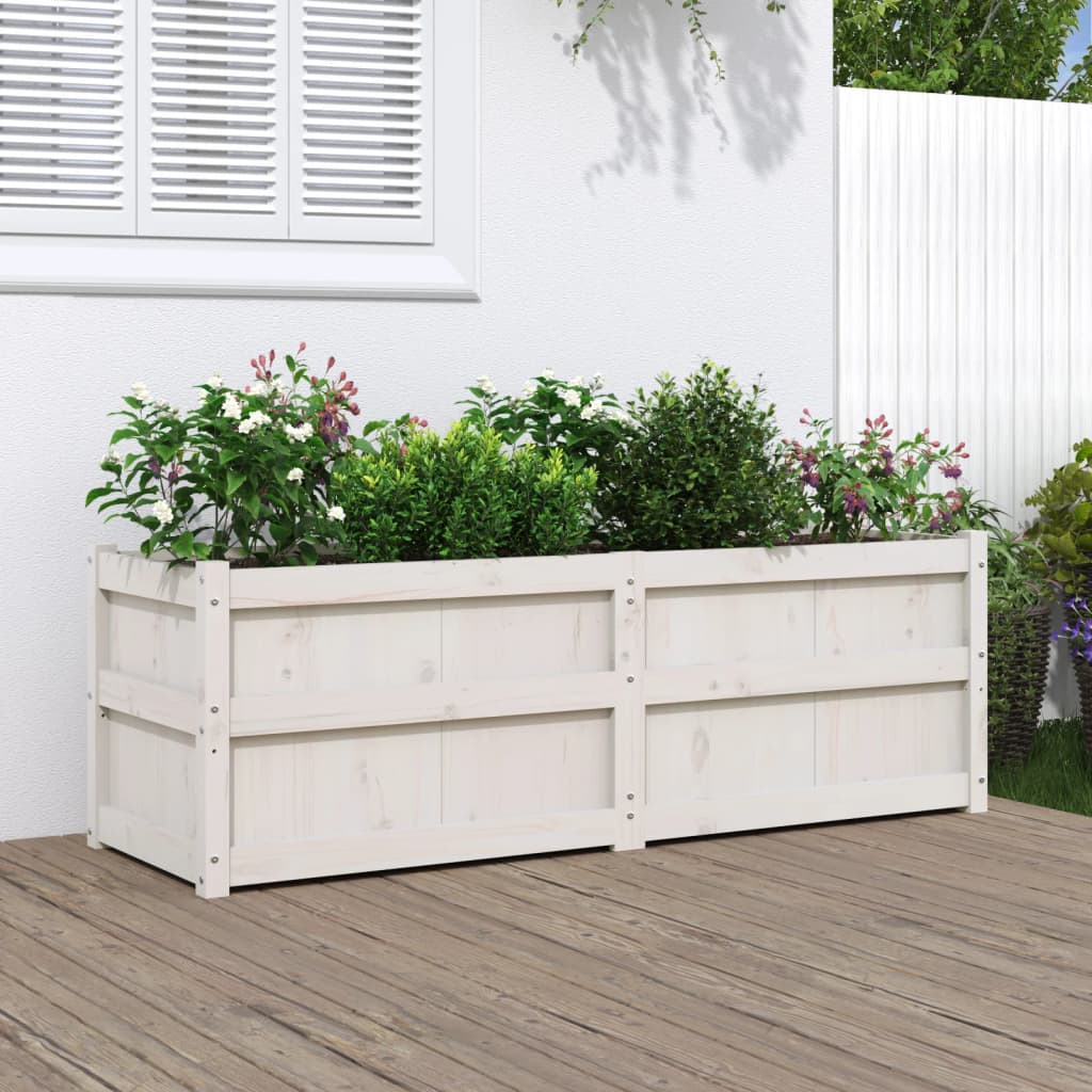 Jardinieră de grădină, alb, 150x50x50 cm, lemn masiv de pin - Lando