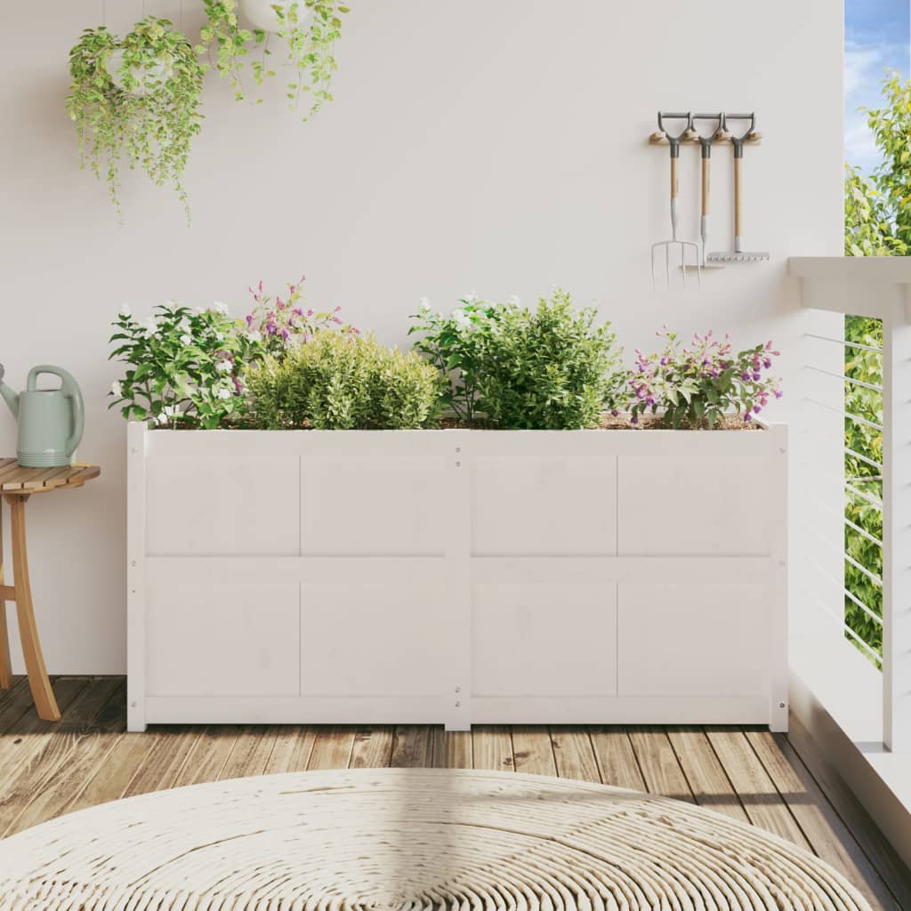 Jardinieră de grădină, alb, 150x50x70 cm, lemn masiv de pin - Lando