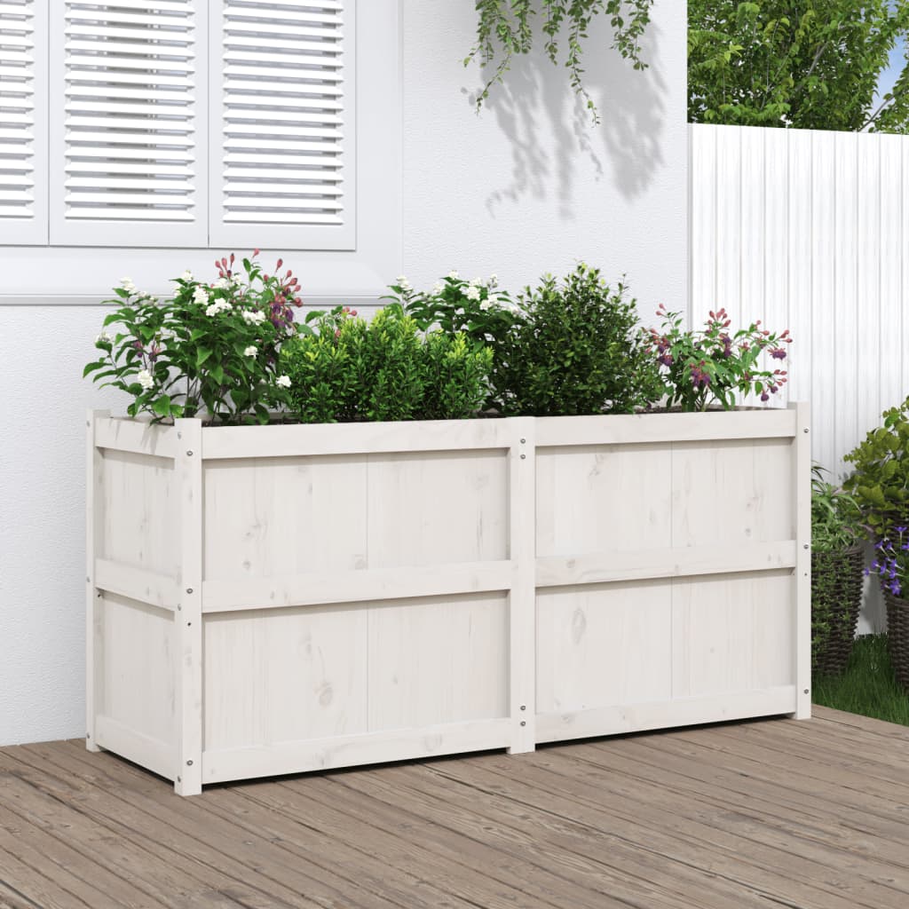 Jardinieră de grădină, alb, 150x50x70 cm, lemn masiv de pin - Lando