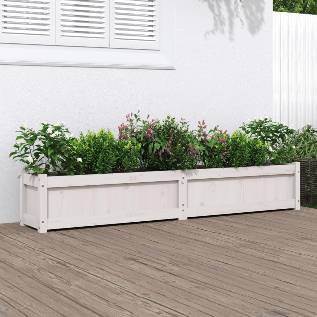 Jardinieră de grădină, alb, 180x31x31 cm, lemn masiv de pin - Lando