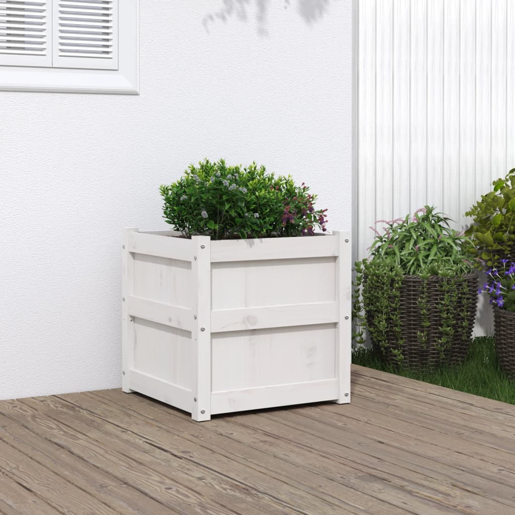 Jardiniere de grădină, 50x50x50 cm, alb lemn masiv de pin - Lando