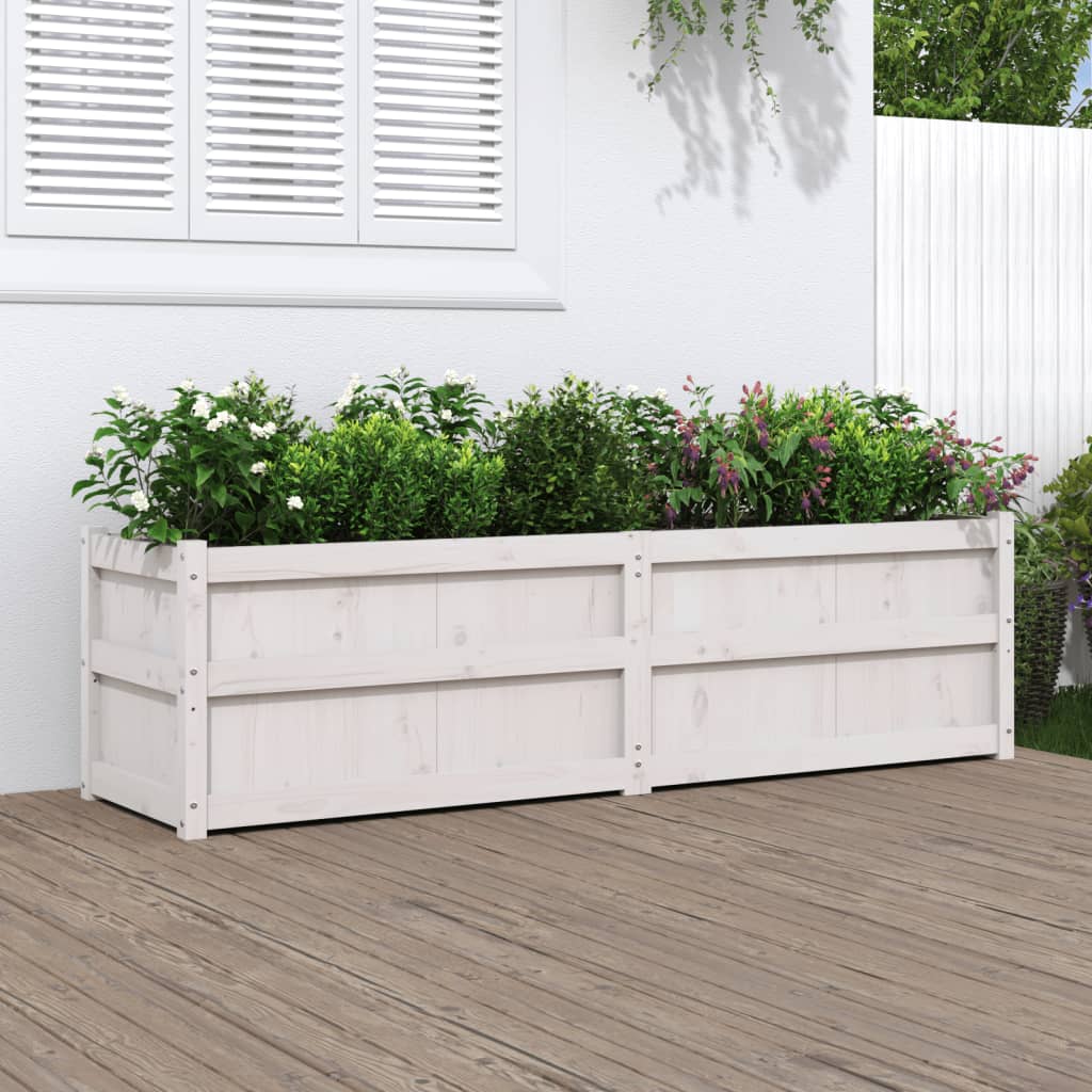 Jardinieră de grădină, alb, 180x50x50 cm, lemn masiv de pin - Lando