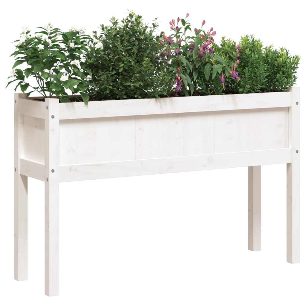 Jardinier de grădină cu picioare, alb, 110x31x70 cm, lemn masiv - Lando
