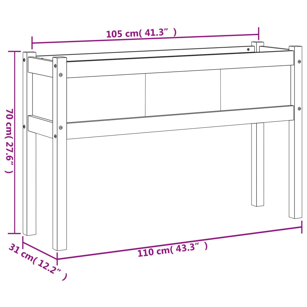 Jardinier de grădină cu picioare, alb, 110x31x70 cm, lemn masiv - Lando