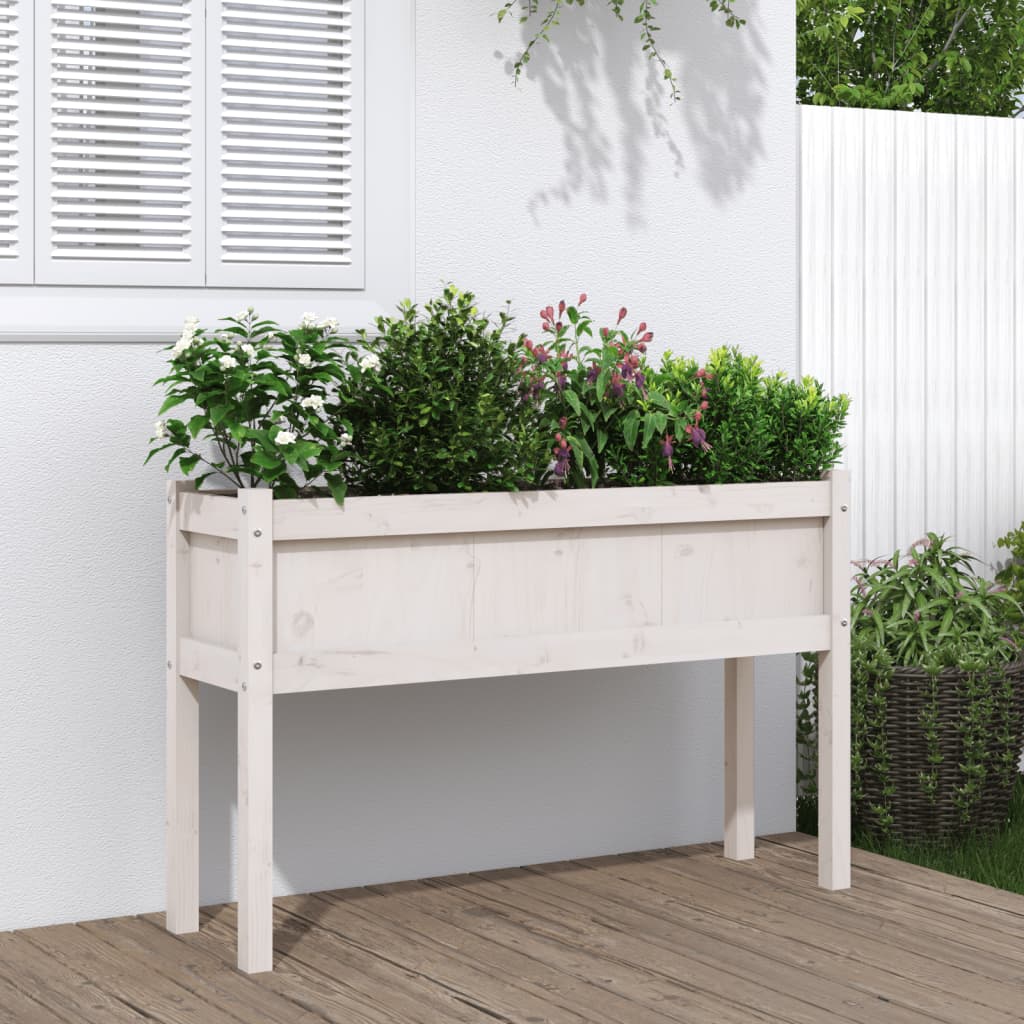 Jardinier de grădină cu picioare, alb, 110x31x70 cm, lemn masiv - Lando