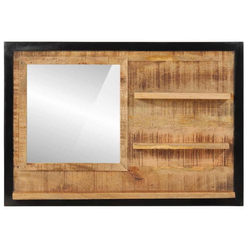 Oglindă cu rafturi 80x8x55 cm sticlă și lemn masiv de mango - Lando