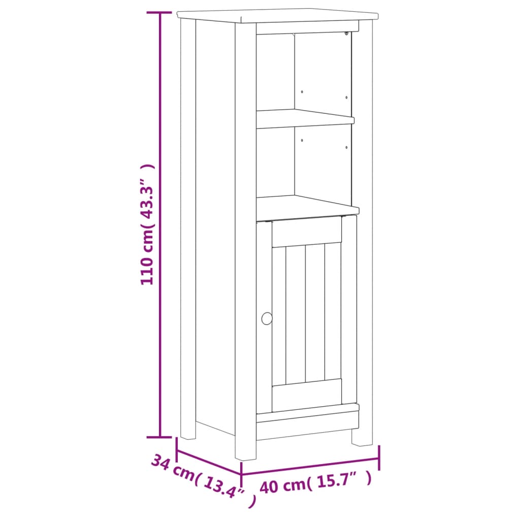 Dulap de baie BERG, negru, 40x34x110 cm, lemn masiv de pin - Lando