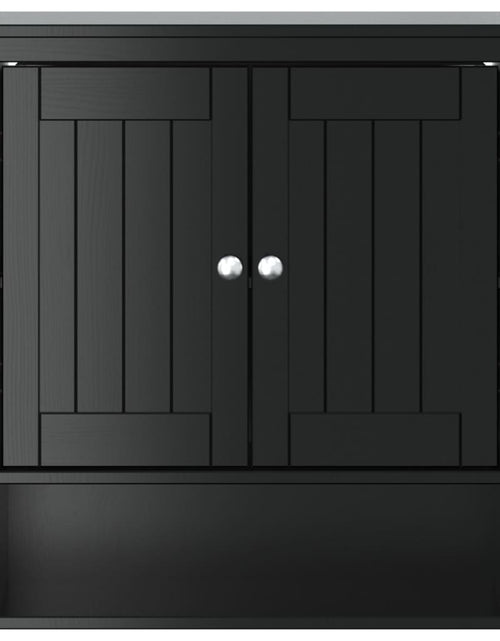 Încărcați imaginea în vizualizatorul Galerie, Dulap de baie de perete &quot;BERG&quot; negru 69,5x27x71,5 cm lemn masiv - Lando
