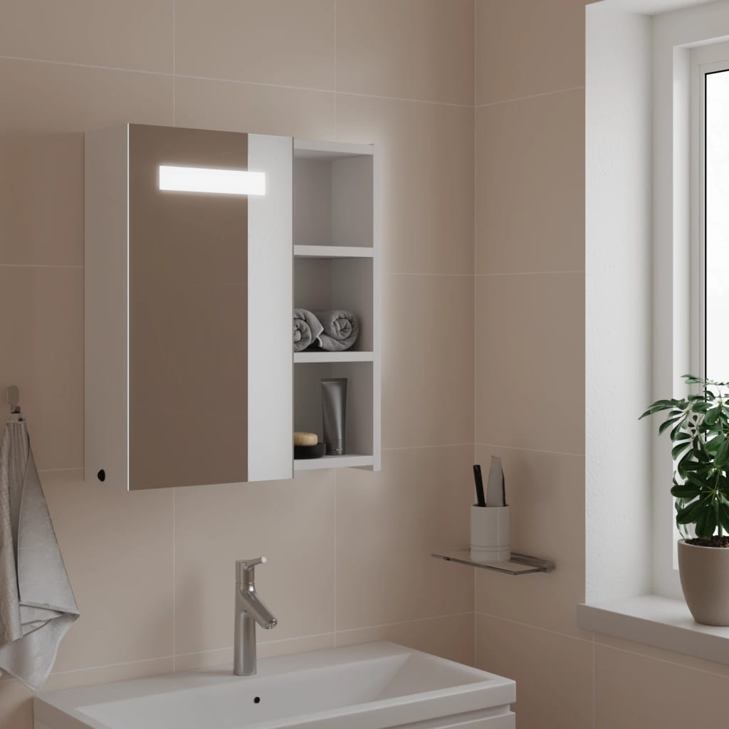 Dulap cu oglindă de baie cu lumină LED, alb, 45x13x52 cm Lando - Lando