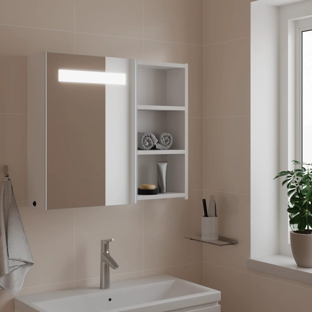 Dulap cu oglindă de baie cu lumină LED, alb, 60x13x52 cm Lando - Lando