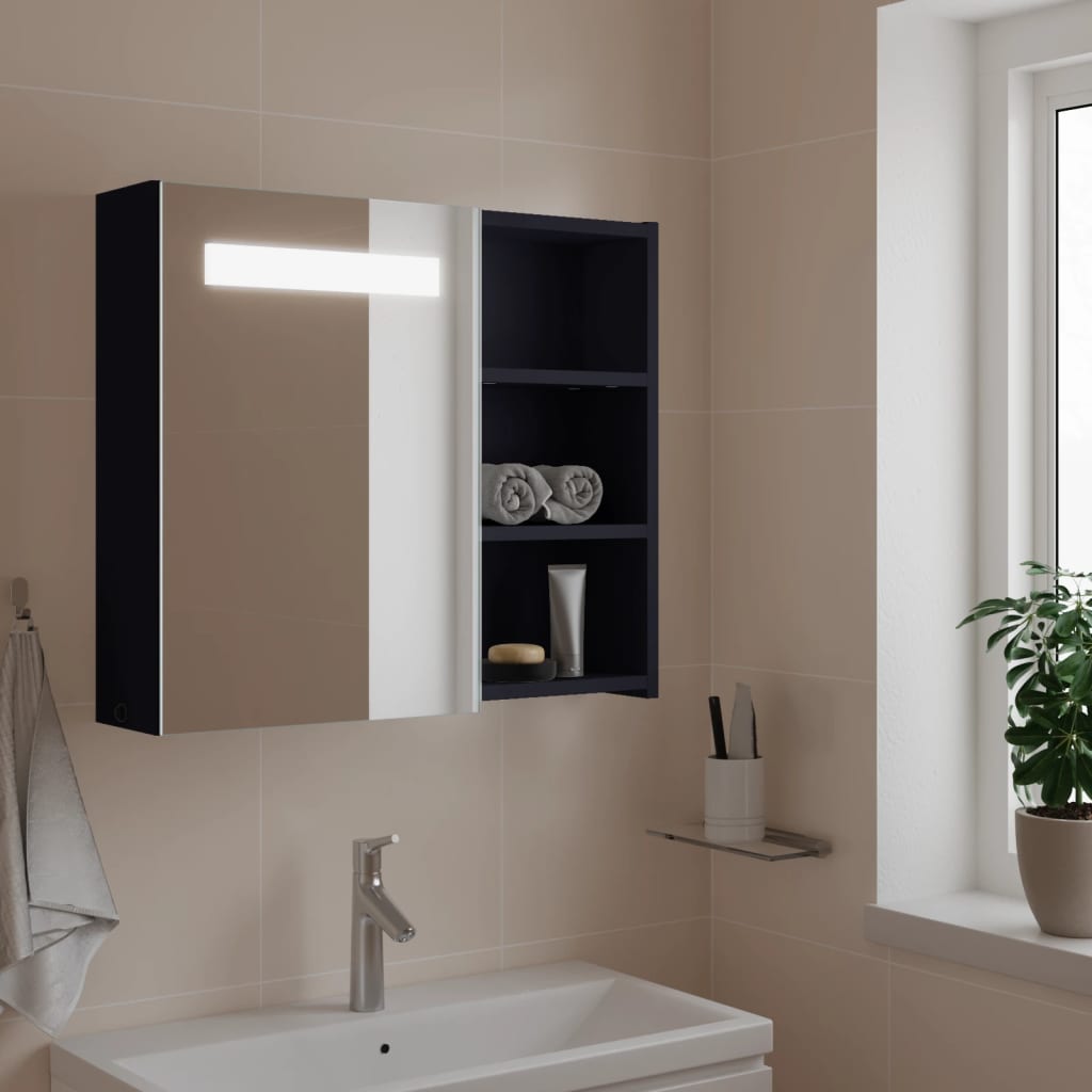 Dulap cu oglindă de baie cu lumină LED, gri, 60x13x52 cm Lando - Lando