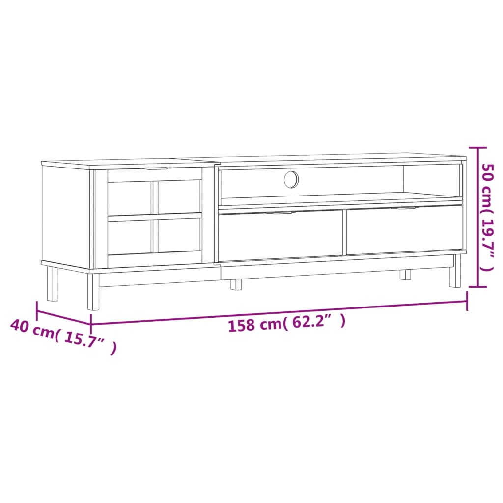 Comodă TV cu ușă din sticlă „FLAM” 158x40x50 cm, lemn masiv pin Lando - Lando