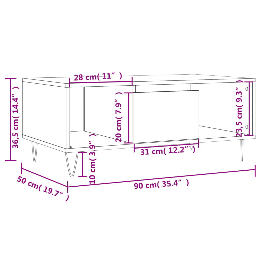 Măsuță de cafea, gri beton, 90x50x36,5 cm, lemn compozit Lando - Lando