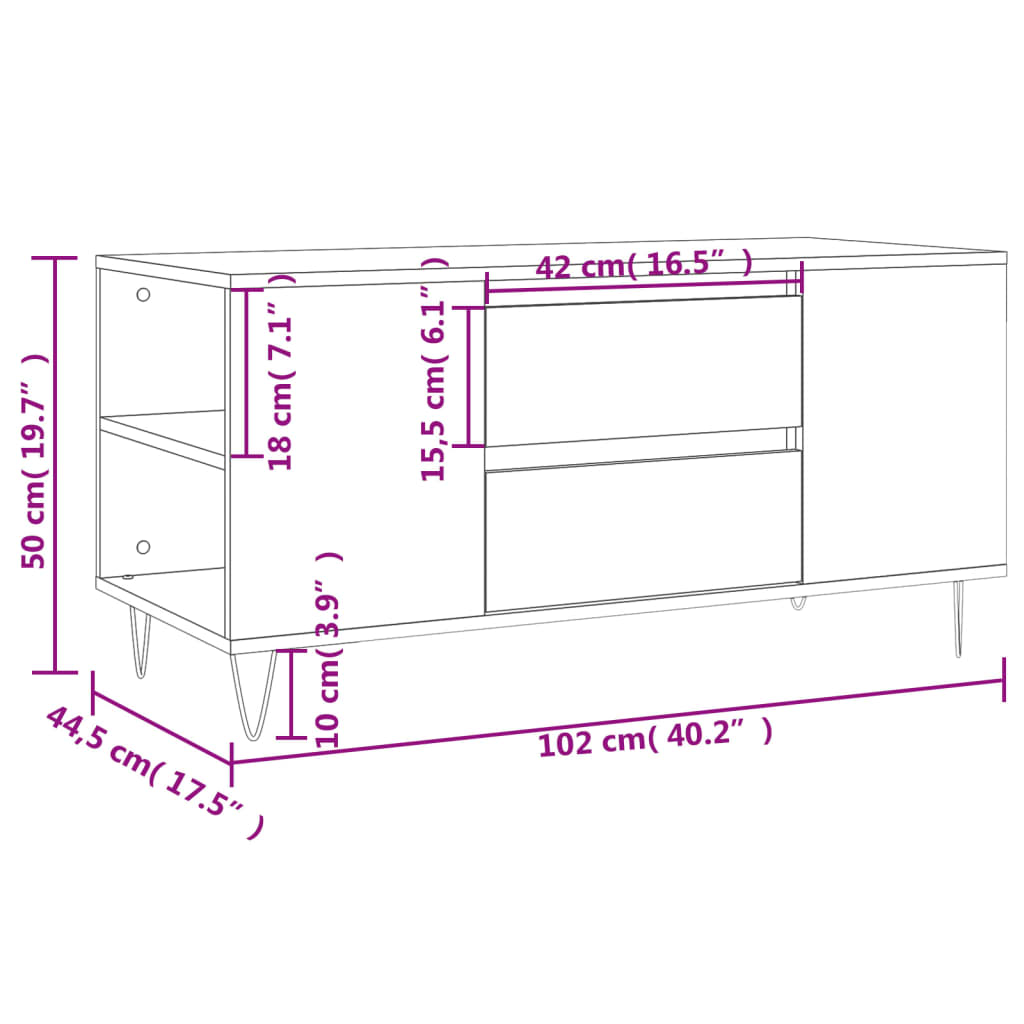 Măsuță de cafea, gri beton, 102x44,5x50 cm, lemn prelucrat Lando - Lando