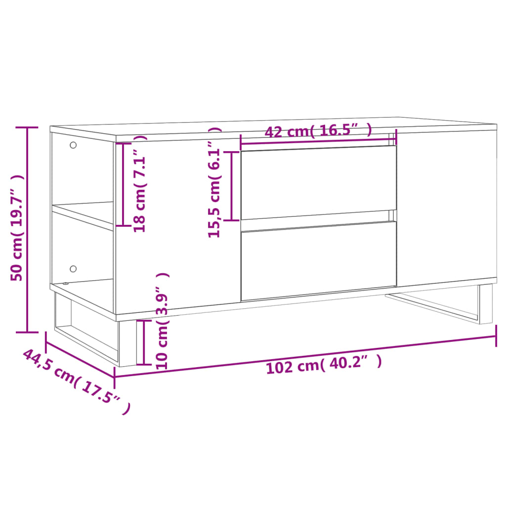 Măsuță de cafea, alb extralucios, 102x44,5x50cm, lemn prelucrat Lando - Lando