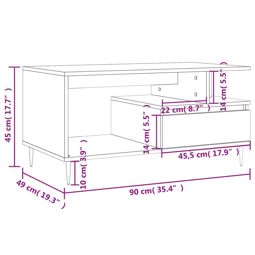 Măsuță de cafea, gri beton, 90x49x45 cm, lemn prelucrat Lando - Lando