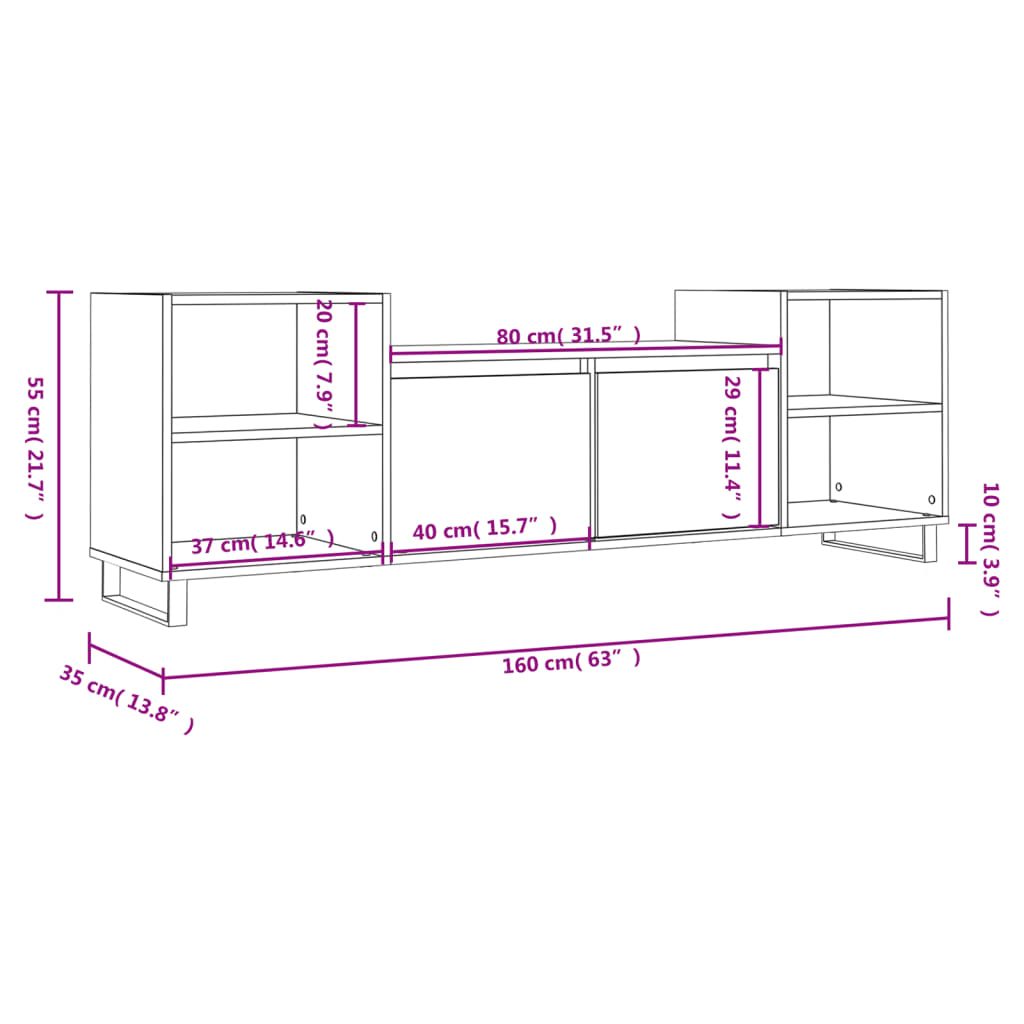 Comodă TV, gri beton, 160x35x55 cm, lemn prelucrat Lando - Lando