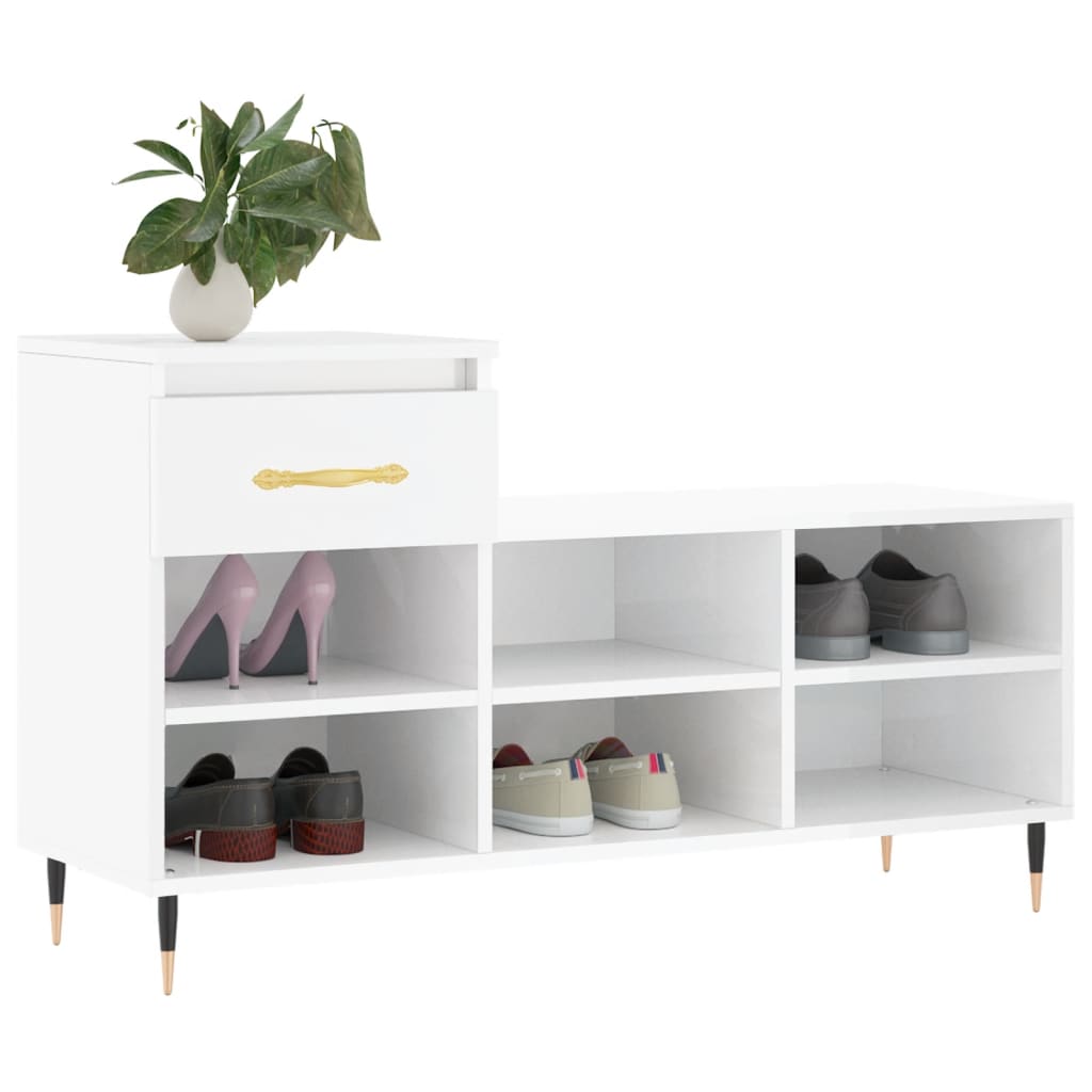 Pantofar, alb extralucios, 102x36x60 cm, lemn compozit Lando - Lando