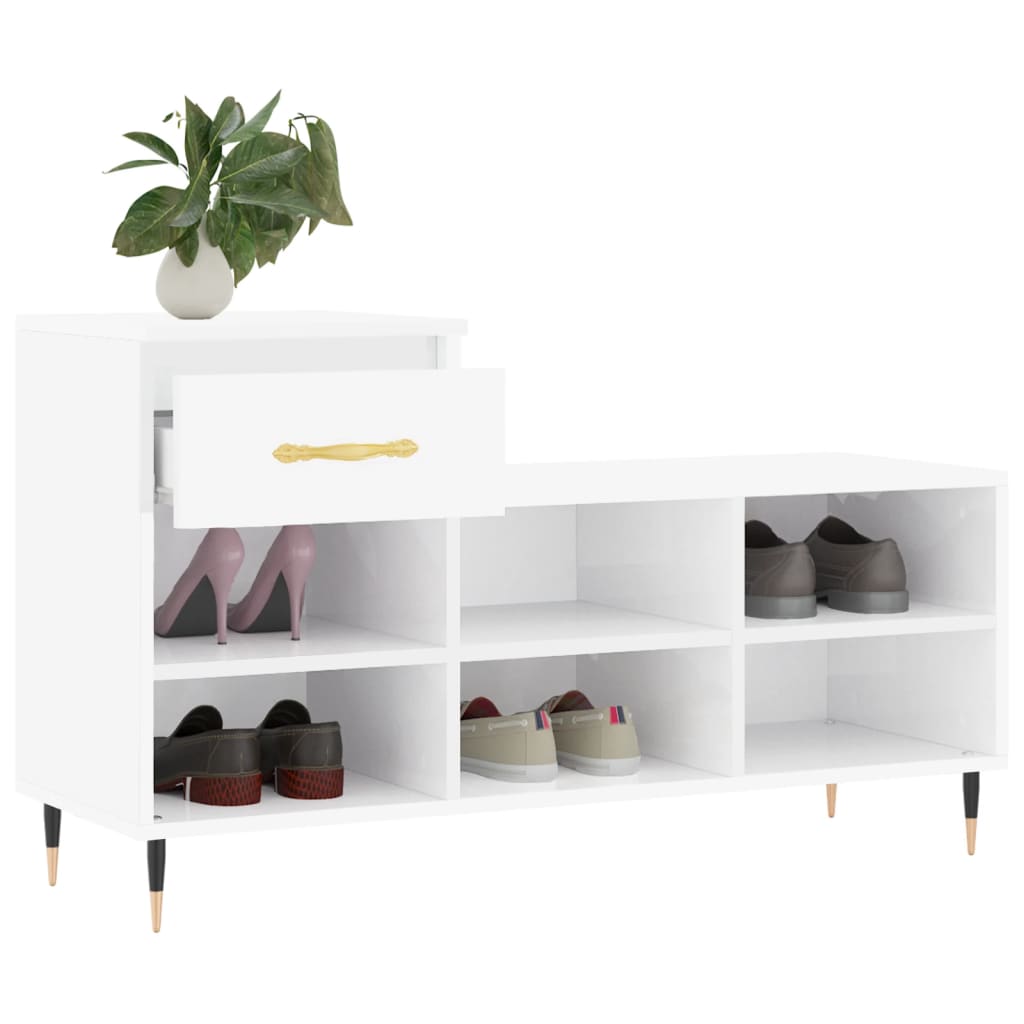 Pantofar, alb extralucios, 102x36x60 cm, lemn compozit Lando - Lando
