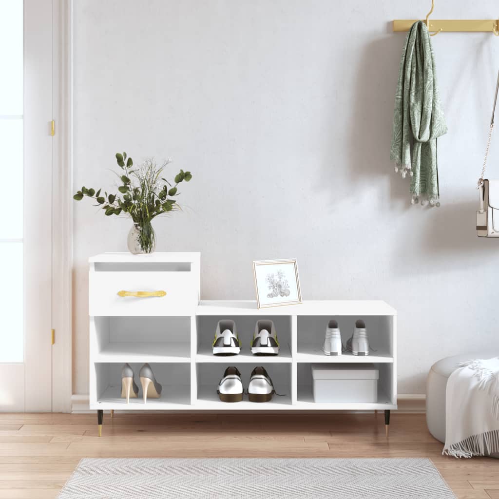 Pantofar, alb extralucios, 102x36x60 cm, lemn compozit Lando - Lando