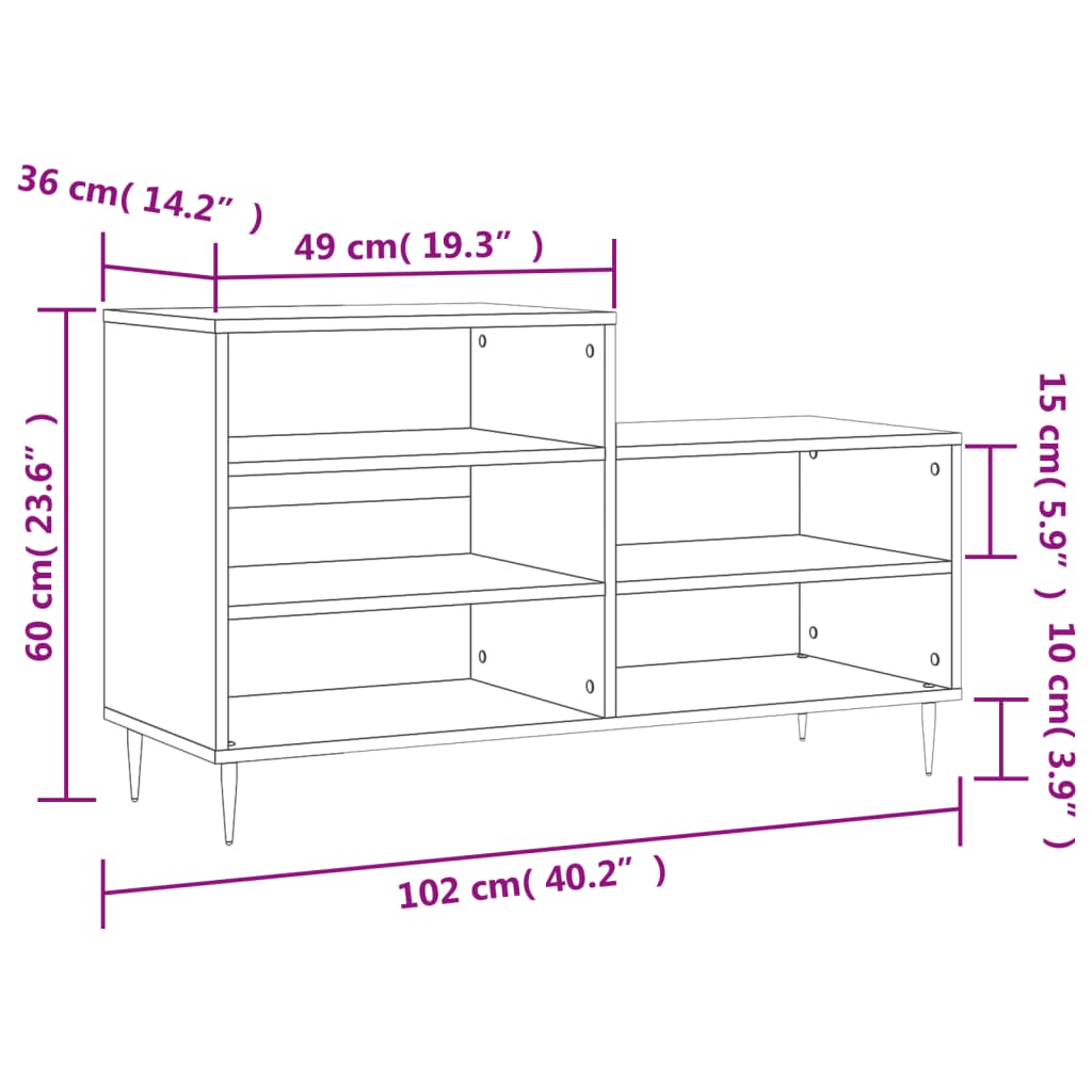 Pantofar, stejar fumuriu, 102x36x60 cm, lemn prelucrat Lando - Lando