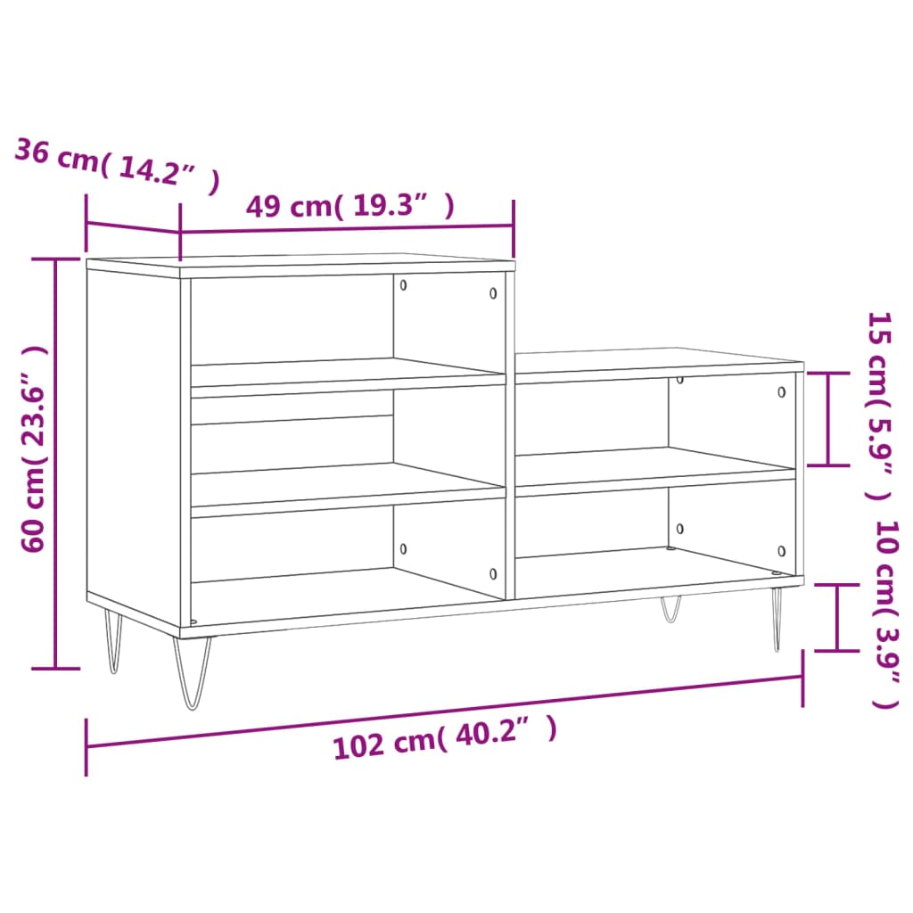 Pantofar, gri beton, 102x36x60 cm, lemn prelucrat Lando - Lando