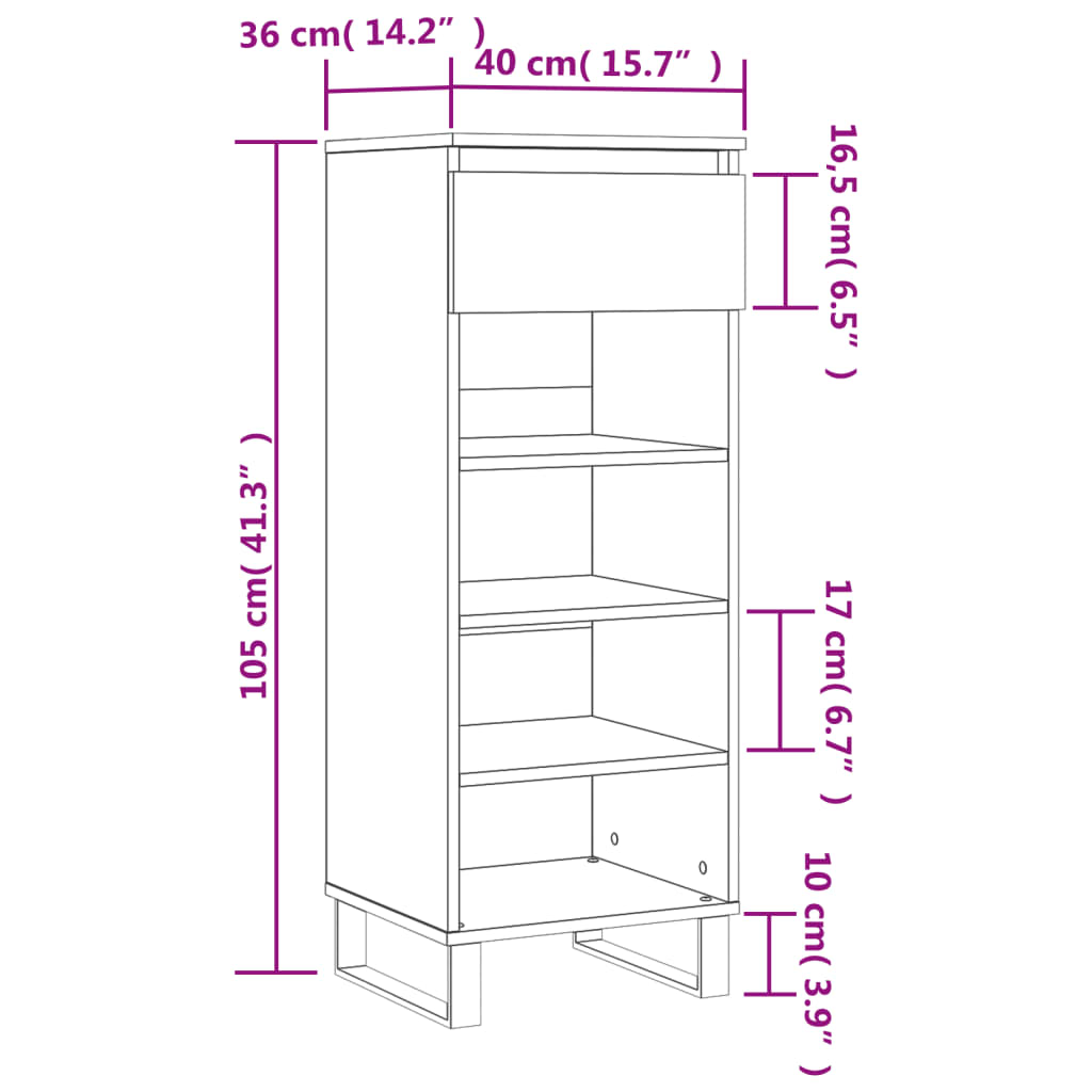 Pantofar, gri beton, 40x36x105 cm, lemn prelucrat - Lando