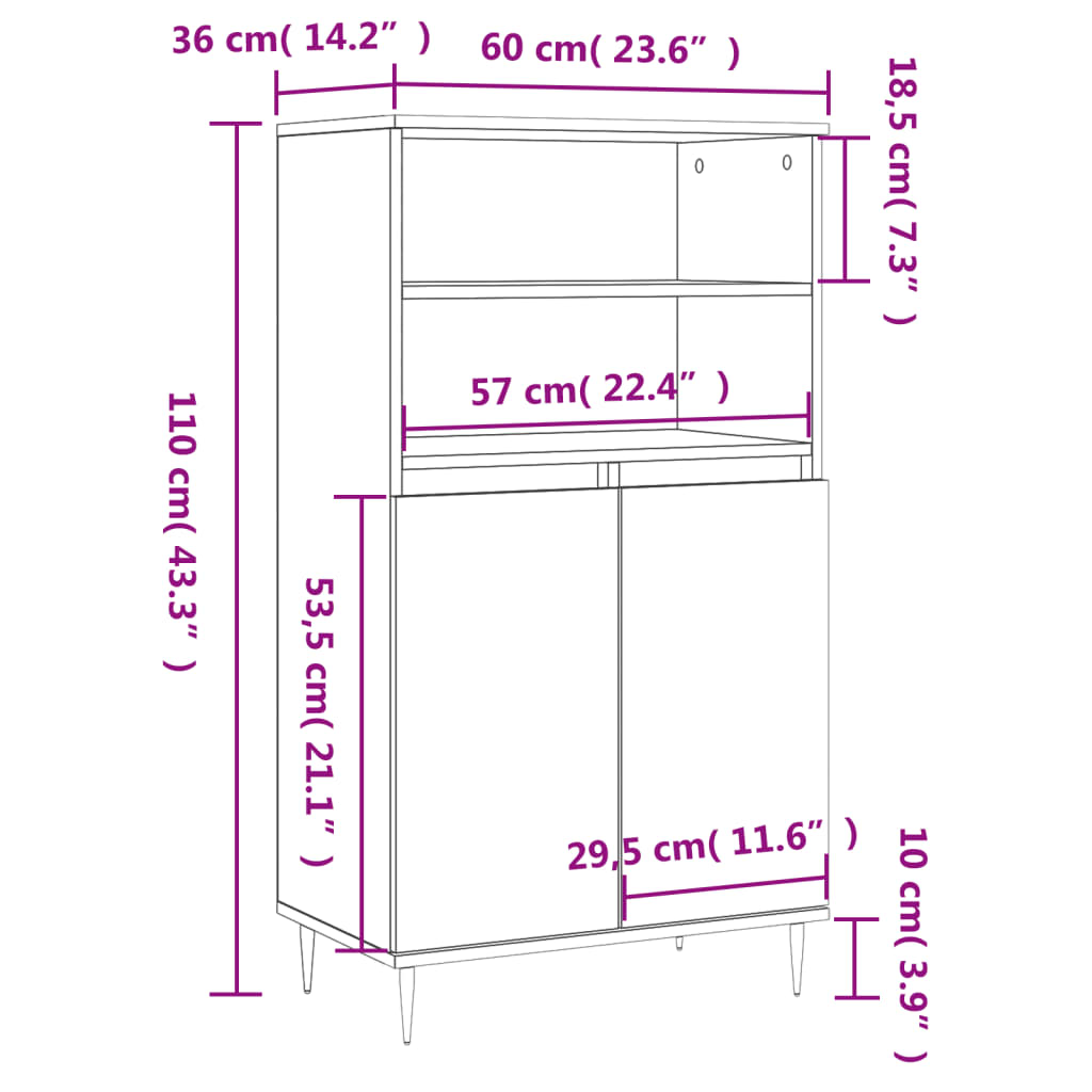 Dulap înalt, gri beton, 60x36x110 cm, lemn compozit - Lando