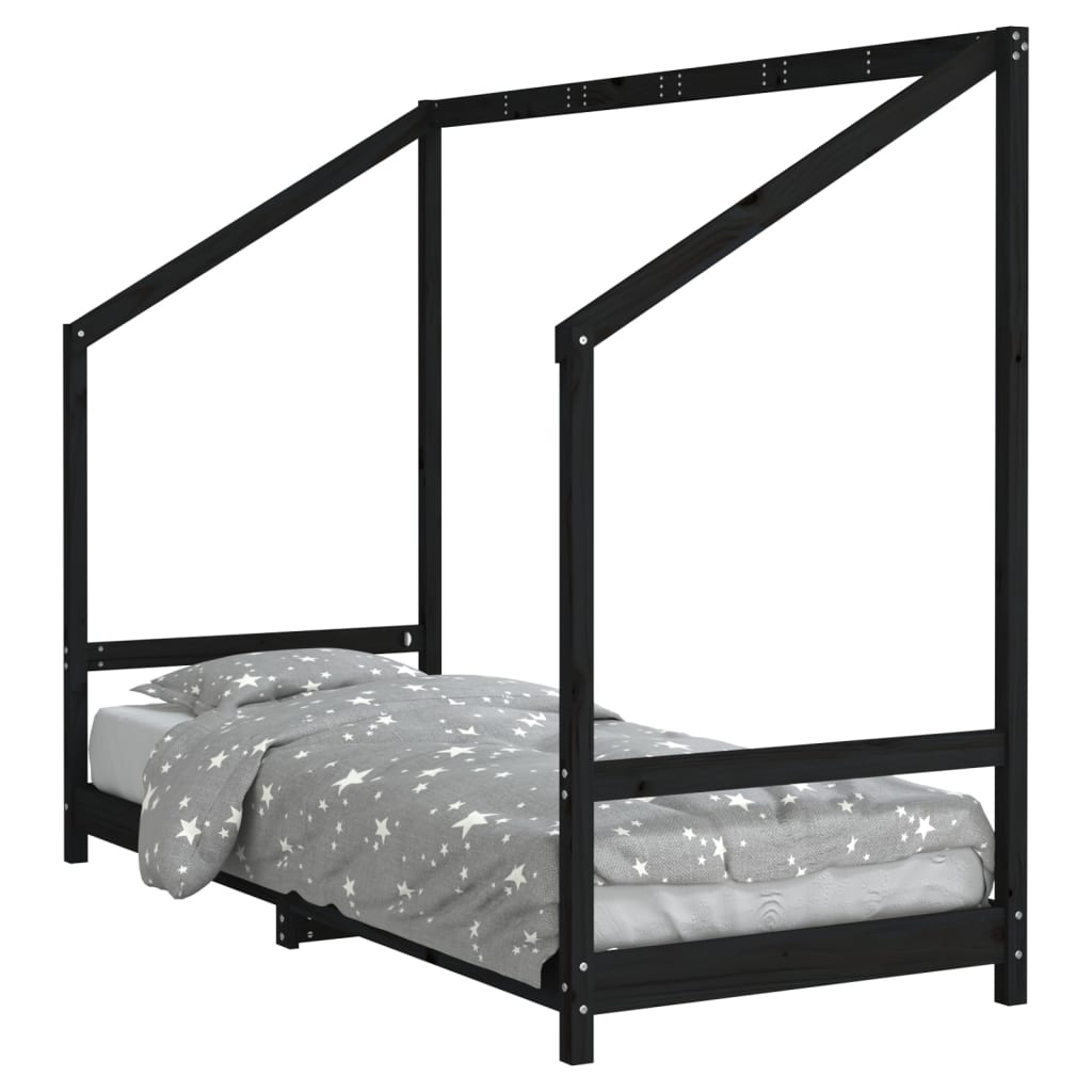 Cadru de pat pentru copii, negru, 80x200 cm, lemn masiv de pin - Lando