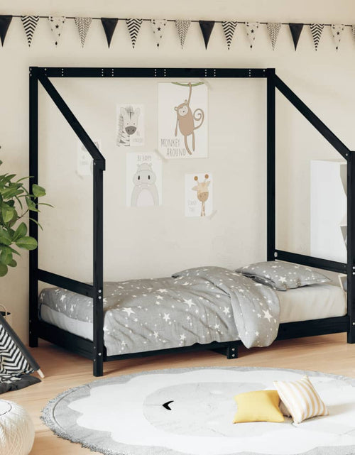 Încărcați imaginea în vizualizatorul Galerie, Cadru de pat pentru copii, negru, 80x160 cm, lemn masiv de pin - Lando
