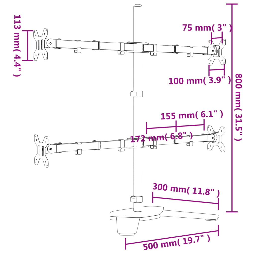 Suport de perete pentru monitor VESA 75/100 mm, negru, oțel Lando - Lando