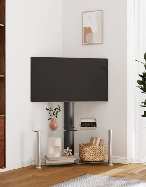 Încărcați imaginea în vizualizatorul Galerie, Suport TV de colț 2 niveluri pentru 32-70 inchi, negru/argintiu - Lando
