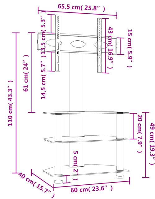 Загрузите изображение в средство просмотра галереи, Suport TV de colț 3 niveluri pentru 32-70 inchi, negru/argintiu - Lando
