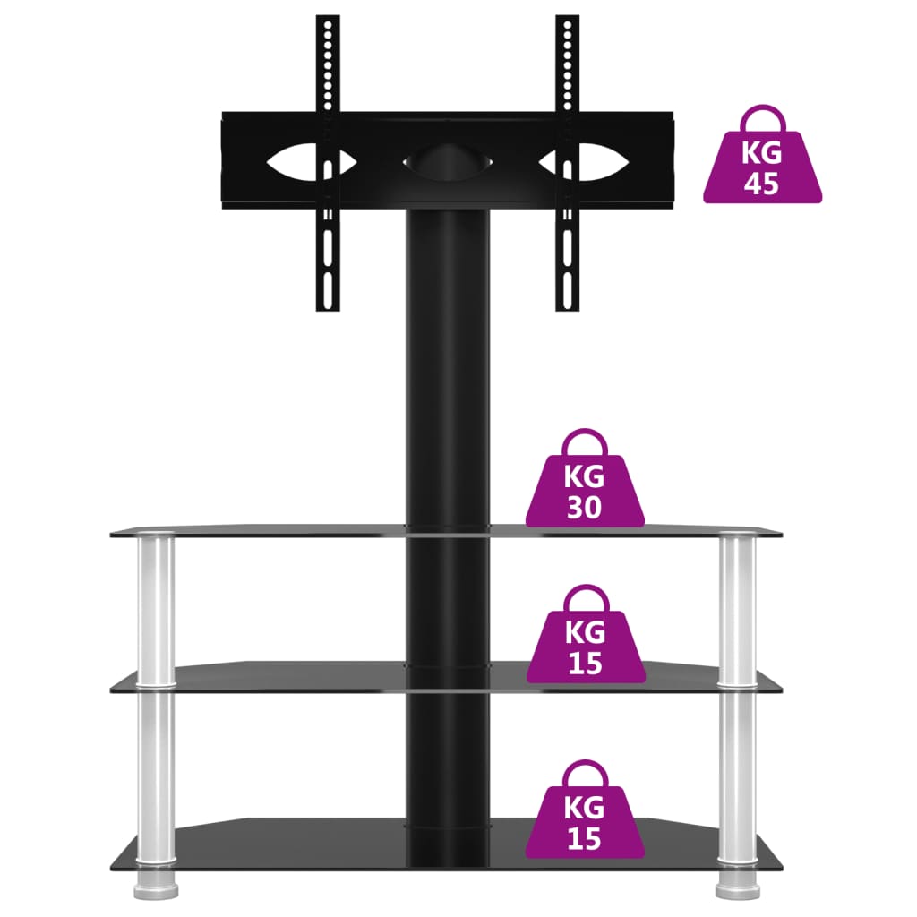 Suport TV de colț 3 niveluri pentru 32-70 inchi, negru/argintiu - Lando
