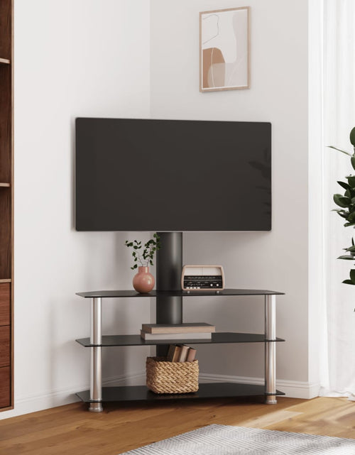 Încărcați imaginea în vizualizatorul Galerie, Suport TV de colț 3 niveluri pentru 32-70 inchi, negru/argintiu - Lando

