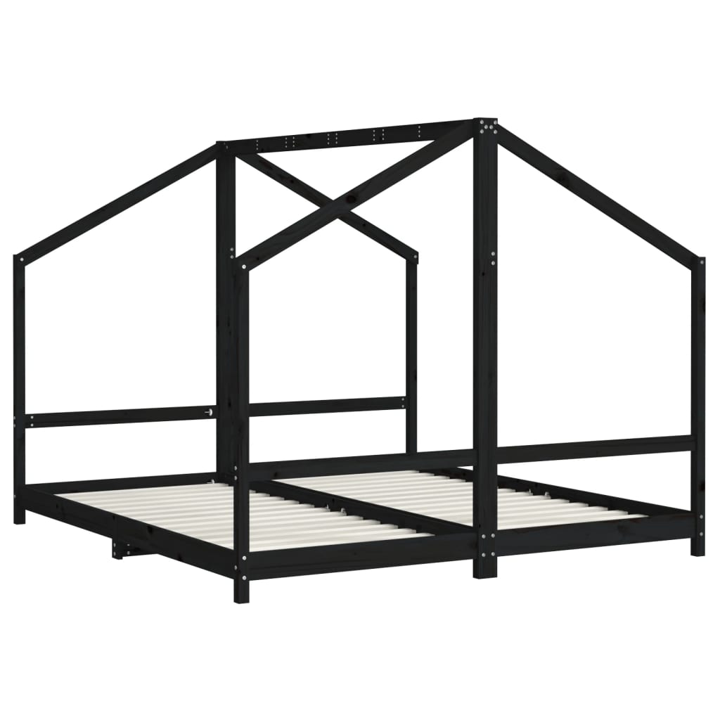 Cadru de pat pentru copii negru 2x(90x200) cm lemn masiv de pin - Lando