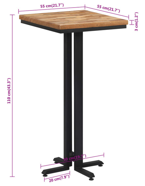 Загрузите изображение в средство просмотра галереи, Masă de bar, 55x55x110 cm, lemn masiv de tec reciclat - Lando
