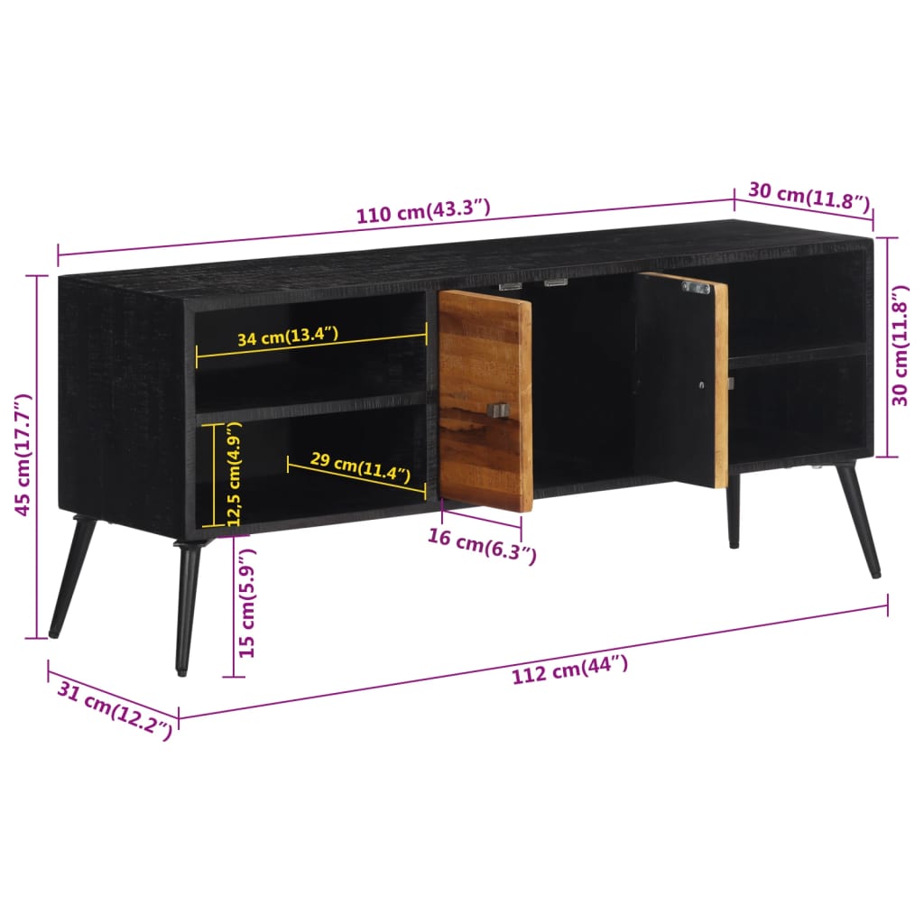 Comodă TV, 112x31x45 cm, lemn masiv de tec reciclat - Lando